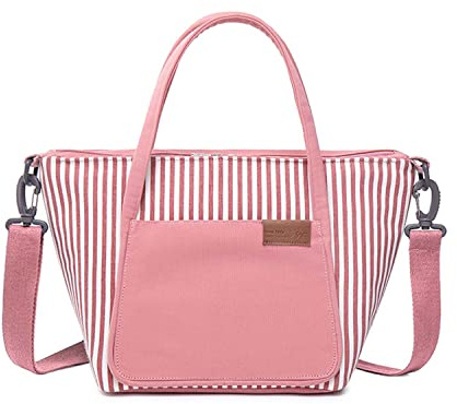 Ausemo Cooler Lunch Bags for Women Kids Portable Insulated Canvas Lunch Box Thermal Reusable Large Tote Bag for Office Work Picnic Shopping,Pink