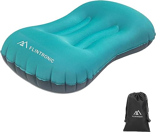 flintronic 1PC Almohada de Viaje Hinchable Ultraligera TPU y Comprimible, Almohada Camping Inflable e Impermeable para Playa, Senderismo, Viajes, Avión - Azul