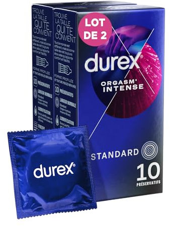 Durex - 20 Préservatifs Extra Lubrifiés Stimulants et Texturés - Avec Gel Desirex - Lot de 2 x 10 pièces