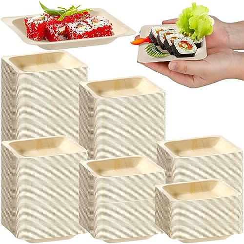 Hoolerry 600 Pcs Square Disposable Wood Bowls Party Appetizer Plates