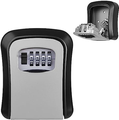 Key Safe Wall Mounted, Key Lock Box Outdoor, Key Box with 4 Digit Combination, Waterproof and Security Lockbox, Key Safe Outside for Home Garage School Elderly Parents Key Cabinet