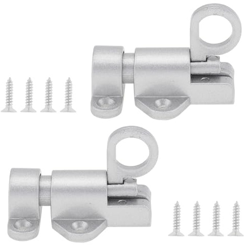 2-pack silver fjädrande bultspärr aluminiumlegering självstängande spärrar för grind/fönster/skåp med skruvar, säkerhet automatisk fjäder dörrlås fjäder dörrlås fjäder dörrlås