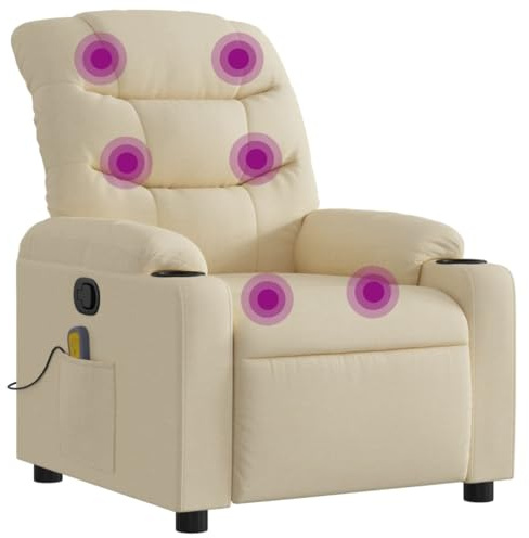 vidaXL Fauteuil de Massage Inclinable, Chaise avec Repose-Pieds, Siège avec Dossier et Accoudoirs Salle de Séjour, Moderne, Crème Tissu