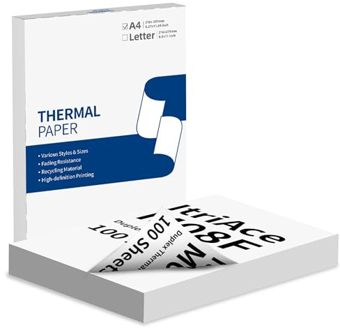 ItriAce M08F Thermal Printer Paper A4, Thermal Paper Duplex, Compatible with M08F, M832, M834 and Other A4 Portable Printers, 8.27 x 11.69, 100 Sheets