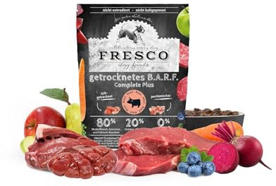 Fresco Trockenbarf Complete Plus Rind | 1 kg | Trockenbarf für Kleine Hunde | Bestehend aus reinem Muskelfleisch, Innereien und Calcium-Knochen vom Rind sowie Obst, Gemüse und Öl