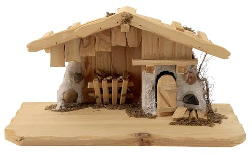 Holyart Stalla presepe 10 cm Stile Nordico Legno Resina 15x30x15 cm