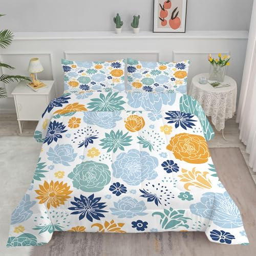 Linfye Bettdecke 140x200 4 Jahreszeiten BlaugrüNe Blume Steppdecke 140x200 Vierjahreszeiten Schlafdecke Ganzjahresdecke, Bettdecken Wende Waschbar Bettdecke Ohne Bezug Anti-Allergene