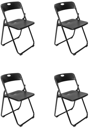 aro Set di 4 Sedie Pieghevoli, Struttura in Acciaio, Seduta in Polipropilene, 49x47x75 cm, Nero