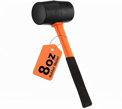 8oz Rubber Mallet Hammer | Non-Marring Soft Blow Mallet with Fiberglass Shock-Absorbing Handle for Woodworking, Flooring, Camping, and Assembly