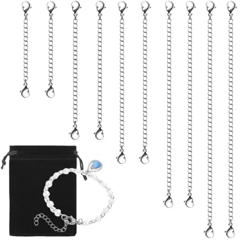 JUGUTA 10 Stück Halskettenverlängerungen, Schmuckverlängerungen Für Halsketten, Kettenverlängerungen Für Halsketten, Armbänder Und Schmuckherstellung, Verlängerungskette Silber, Armband Verlängerung