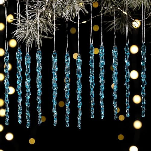 HERZONE 36 pezzi azzurro decorazioni per albero di Natale a forma di stalattite in acrilico, decorazioni per albero di Natale, decorazione per albero di Natale (D-Blu)