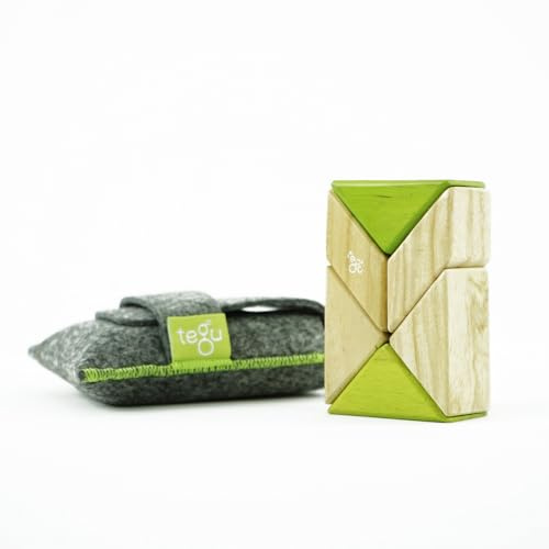 Tegu Magnetisches Prismen-Puzzle-Set, Farbe wählbar, 6-teilig, Magnetische Holzbausteine, Holzset, Holzspielzeug, Bausteine für Kinder (Jungle)