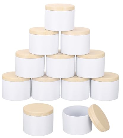 sourcing map 12 latas de velas de 4 onzas, tarros vacíos con tapas de madera para hacer velas, color blanco