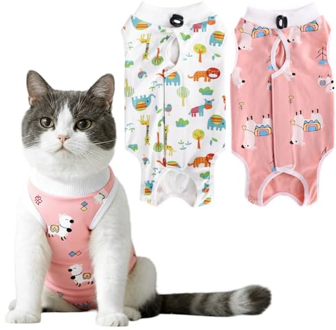DOINEUFL 2 body per gatti dopo interventi chirurgici, anti-aderente, in cotone, per la sterilizzazione, lo svezzamento e le malattie della pelle (S, alpaca + leone)