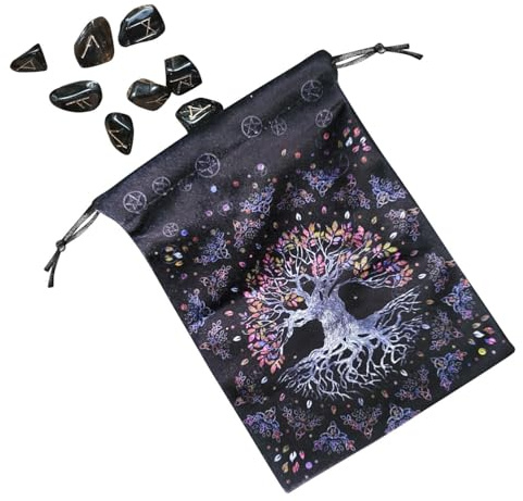 Tarot Card Pouch – Flannel Tarot Deck Bag, Moon Pattern Drawstring Pouch, Storage for Cards and Accessories, Oracle Deck Organizer for Runes Dice, Gems, Tarots Reading & Home Travel Use
