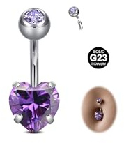 MODRSA G23 Solid Titanium Belly Button Bars, 14G 8/10/12/14/16mm Belly Button Piercing Jewellery with Heart CZ, Silver Curved Navel Ring Body Piercings for Women