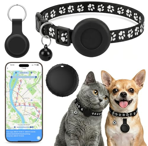 Cat GPS Tracker with Collar, Compatible with iOS and Android, Real Time GPS Dog Cat Tracker, No Monthly Fee, Stretchy Cat GPS Tracking Collar, Dog Collar Holder, IPX6 Waterproof, Long Battery Life