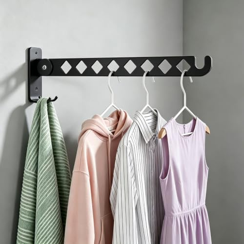 Qnbonrich Gancho plegable para ropa, gancho de pared de aluminio espacial sin taladrar, gancho plegable que ahorra espacio para lavandería, baño, dormitorio, autoadhesivo y montaje con tornillos