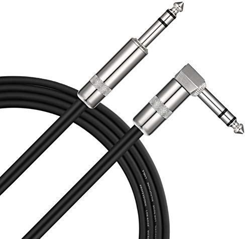 Donner 15 ft TRS Cable, Balanced Stereo Patch Cable - Sturdy No Hum 1/4” Male Right Angle to 1/4” TRS Male Straight Cord, Black