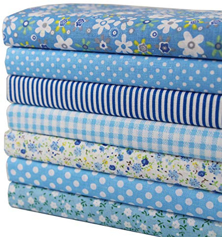 aufodara 7 Piezas Telas Patchwork 50 x 50cm Cuadrado Tela de Algodón Impresa Tela Algodon para Coser Manualidades Bricolaje Retales Costura (Azul)