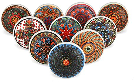 Craft Trade Sortiert Rot Türschrankknopf Boho Antik Keramik-Türknöpfe Kommode Schublade Zieht Hardware Knöpfe fur Küche Möbel Messing und Schrank - 10 Stück