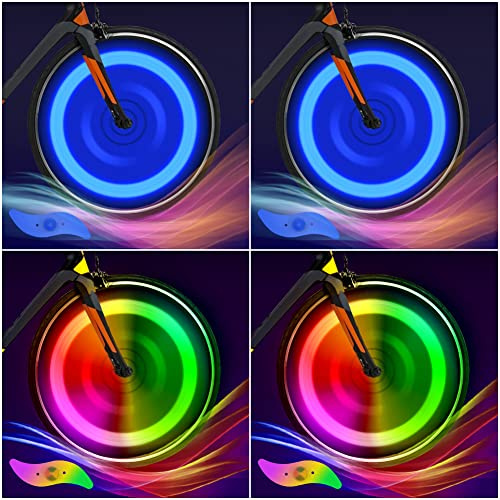 flintronic Bike Spoke Lights, 4Packs Tire Flash Lamp LED Neon Wheel Flashing Lights Cycle Lights, Waterproof 3 Blinking Modes, Bike Accessories for Adults and Kids (2Colorful+2Blue)