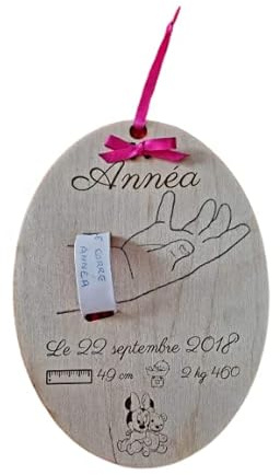 Porte bracelet de naissance personnalisé nouveau-né avec date, heure, poids et taille bébé. Souvenir enfant, idée cadeau naissance ou de maternité à offrir