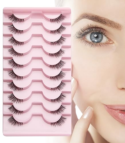 RTRTGS 10 paires Faux Cils Naturel court, de faux cils naturels 3D faux cils 100% à la main court doux réutilisable cils pour les yeux bande transparente cils aspect naturel cils pa