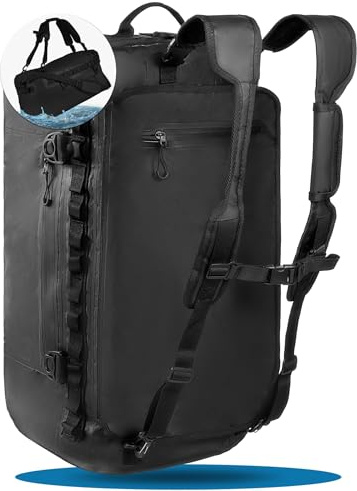 STYNGARD Reisetasche wasserdicht mit Rucksackfunktion [60l] - Sporttasche mit Rucksackfunktion wasserdichtes Material - 3in1 Duffle Bag 60l als Segeltasche und Seesack - Modell Hamburg (Schwarz, 60L)