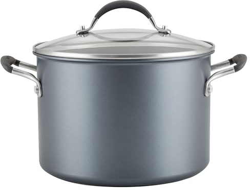 Circulon Scratch Defense Stock Pot with Lid 24cm - 7.6L Induction Stock Pot with Extreme Non Stick, Dishwasher & Oven Safe Cookware, Graphite Pewter Finish