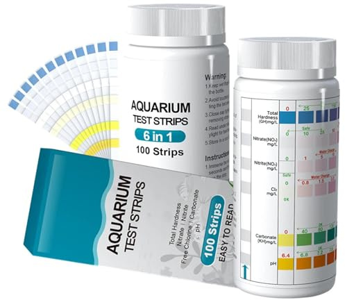 Rurunklee Lot de 100 de test d'aquarium 6 en 1 pour tester le pH nitrite, nitrate, chlore en général, dureté carbonatée, eau salée précise, test d'eau douce d'aquarium