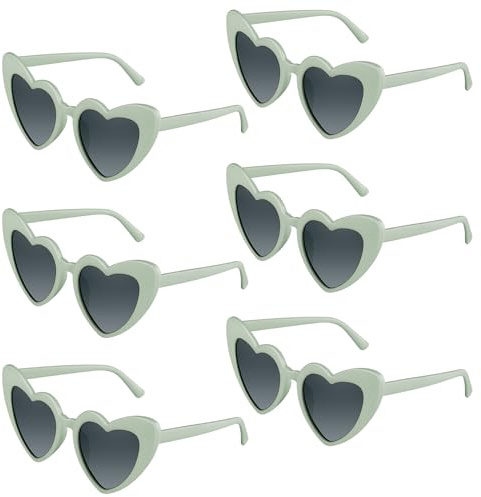 BOUBONI Lot de 6/12/24/48 lunettes de soleil vintage en forme de cœur pour enterrement de vie de jeune fille, fête de mariage, vert, 15.3cm/6.02inch