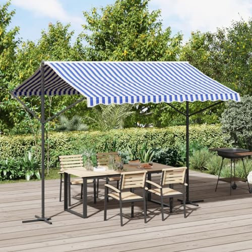 Willood Freistehende Markise Standmarkise Gartenmarkise Sonnenschutz Terrassenüberdachung Freistehend Garten Terrasse Balkon Blau und Weiß 300x300 cm Stoff und Stahl