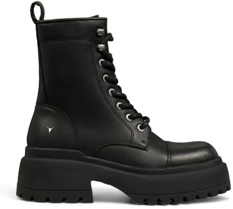 Windsorsmith Bottes de Combat à Plateforme épaisse en Cuir Noir Pour Femmes - Destroy