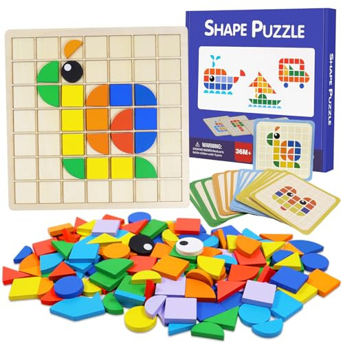 Mosaik Holzpuzzle, 150PCS Steckspiel Tangram Kinder Puzzle, Montessori Spielzeug ab 3 4 5 6 Jahre, Geometrische Formen Puzzle Bausteine, Sensorische Feinmotorik Konzentrationsspiele Lernspiele