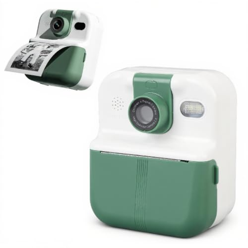 Instant Print Camera, 48MP Photo 1080P Video Instant Camera med 2,4 IPS-skärm, 180° Roterande Lins, Inbyggda Filter och Klistermärken, Bärbar Kamera, Supportmusik/spel (Ljusgrön)