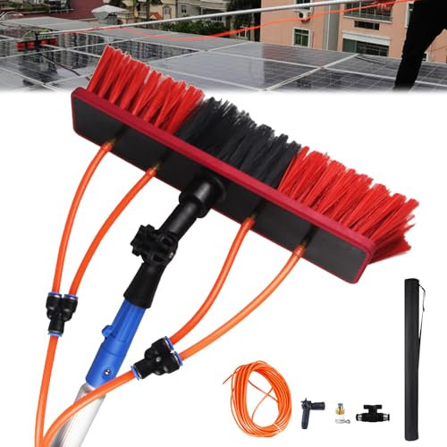 Water Fed Pole Kit with Extendable Telescopic Solar Panel Cleaner Brush Rotating Brush Head for High Windows and Solar Panel Cleaning