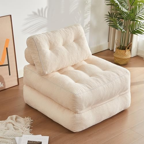 Litbird Foldable Sofa Bed – Bean Bag Couch, Floor Lounge Sofa, Futon Sofa Bed, Guest Bed for Small Spaces, Boneless Folding Sofas, Lounge Seat for Bedroom & Living Room,White
