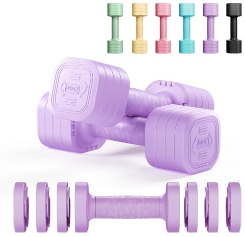 Dripex Mancuernas Ajustables de 2,5 kg/5 kg/10 kg, Juego de Pesas con Mango Antideslizante para Mujeres Hombres Pesas Ajustables para Musculación y Fitness Gimnasio en Casa (2,5 kg x 2 - Moradas)