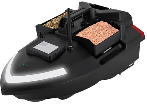 RjcdOPL Bateau d'appâts avec GPS, Bateau Amorceur Télécommandé 500M, Double Moteur, 3 Compartiments 2kg, Croisière Automatique, Batterie 12000mAh Autonomie 4h, pour Pêche en Eau Douce (Noir)