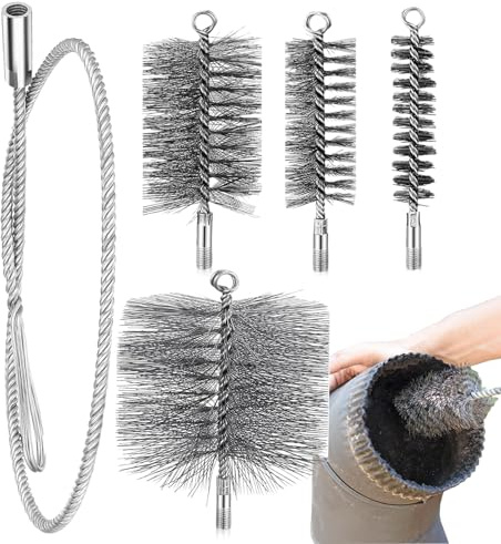 5pcs Stove Pipe Brush - Stainless Steel Burning 1m Steel Wire Stove Pipe Brush | Flexible Blockage Unclogger Fireproof Complete Tool For Dryers Boilers Grill Burner Fireplace Ash Buildup Removal