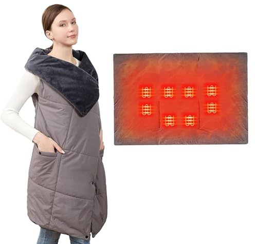 BIZOI Battery Heated Blanket, 132x110cm USB Rechargeable Electric Blanket, Heated Throw Blanket with 6 Heating Zones and 3 Heat Settings, Wearable Thicken Heated Shawl for Home Office Travel Camping