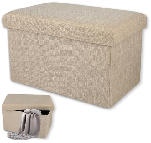 OulQinyhome Puff de Almacenaje - Cajas de Almacenamiento Plegables Banco Plegable de Almacenaje Taburete para Juguetes 40x25x25 cm Ideal para Dormitorio Sala de Estar Oficina (Beige)