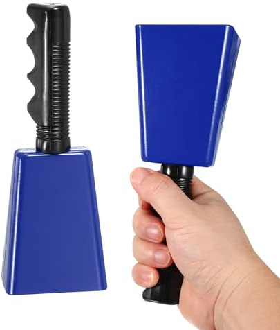 PATIKIL 8inch Cow Bells for Football Games, 2pcs Cowbells for Sporting Events Bulk Loud Noise Makers Metal Cow Bell with Handle for Cheering Competition Marathon Wedding DIY Paint, Blue