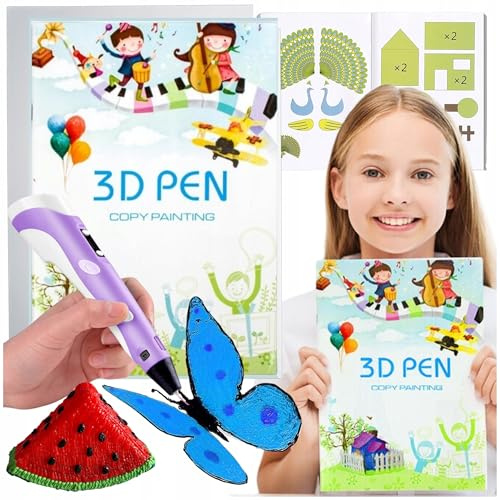 KRUMAD Livre de modèles de stylo 3D - 40 pages A4 avec pochoirs 3D et film PVC - Accessoires pour enfants et débutants - Kit de bricolage pour stylo d'impression 3D et dessin créatif