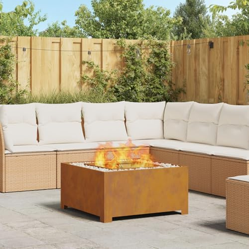 BARULUOAKLIFE Focolare Quadrato Rustico in Acciaio Invecchiato Marrone 80x80 cm per Riscaldamento Esterno, Spazioso Camino da Giardino con Finitura Vintage Resistente alle Intemperie