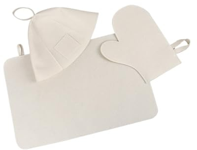 Felt Sauna Set Hat Glove Pad Bath Shower Cap Men Women Protective Hair Cover Bathroom Accessory(White)