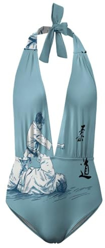 Japanese Judo Women's One Piece Swimsuit Deep V Neck Bathing Suit Monokini Swimwear Bikini L