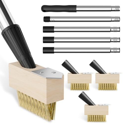 Herramienta para eliminar malas hierbas de patio con mango de 61 pies de largo y 4 cabezales de cepillo de malas hierbas, raspador manual de malas hierbas para eliminar musgo y malas hierbas en