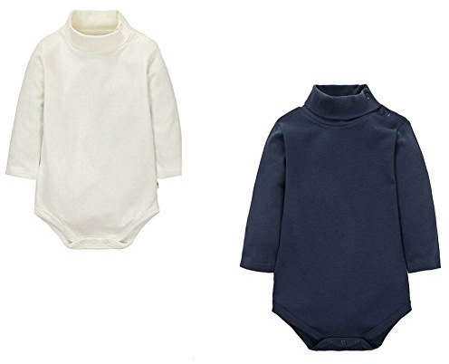 CuteOn 2 Confezioni Unisex Bambino Pagliaccetto Collo Alto Manica Lunga Cotone Neonati Body tuta Blu reale + Beige 18 Mesi